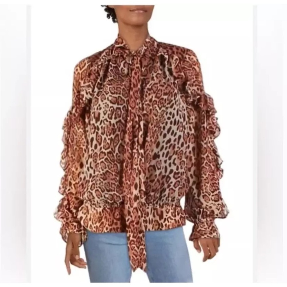 Walter Baker Leopard Print Ruffle Blouse size Medium